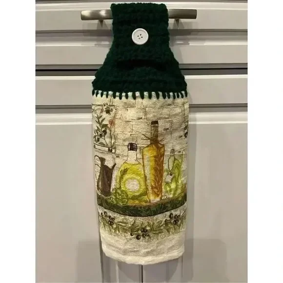 Crochet Top Kitchen Towel- Olive Oil