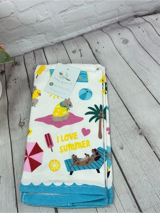 NWT sunny spoon co. 2pk kitchen towels summer beach coastal colorful
