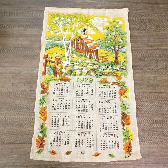 Vintage 1979 Cottage Farmhouse Decor‎ Linen Tea Towel Calendar