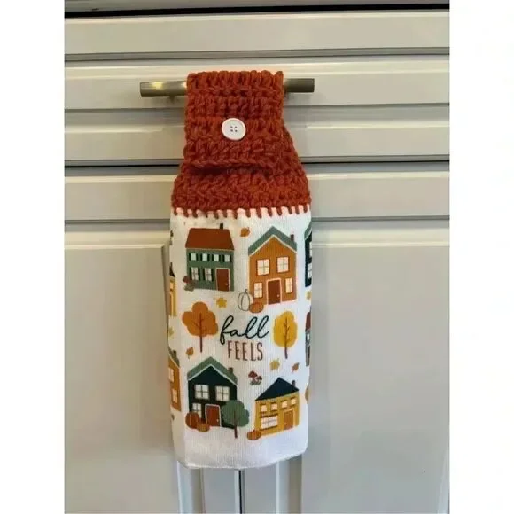 Crochet Top Kitchen Towel- Fall feels (houses)