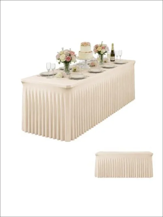 Stretch Table Skirt for 6ft Rectangular Table Pleated Spandex
