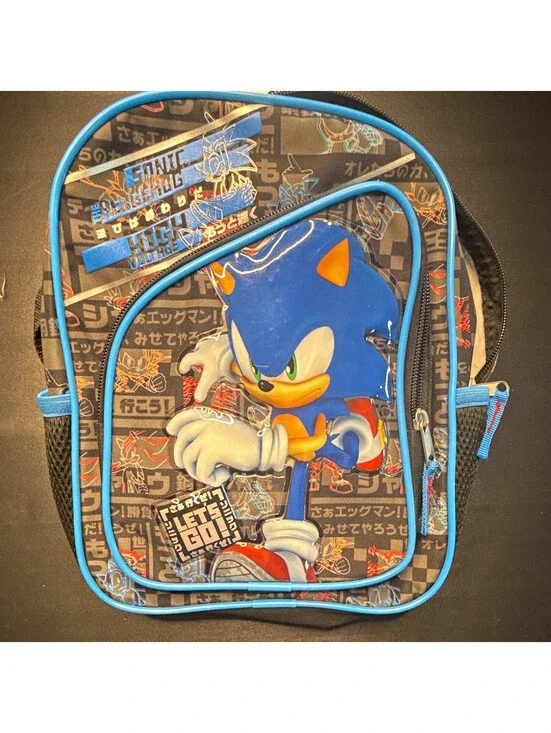 SEGA Sonic the Hedgehog Small Kids Backpack Black/Blue Polyester Zip Pockets