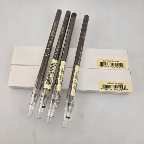 IMAN Perfect Eye Pencil Eyeliner Set Of 4 Jet Black w/ Sharpener Cap .05 Oz New