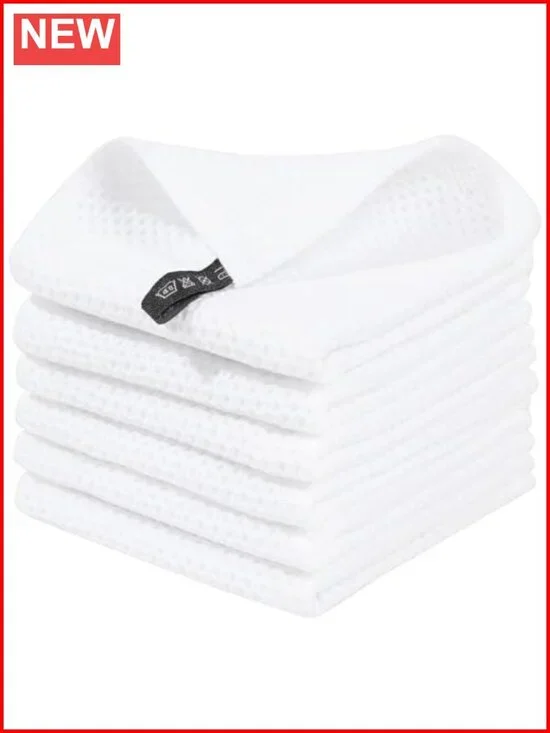 100% Cotton Waffle Weave Kitchen Dish Cloths 6-Pack Super Absorbent