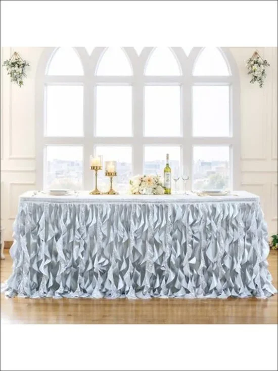 6Ft Sequin Table Skirt Ruffle Tutu Table Cloth for Wedding Banquet Party