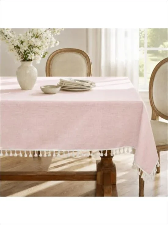 Laolitou Rectangle Tablecloth with Tassels 55x90 Inch Rustic