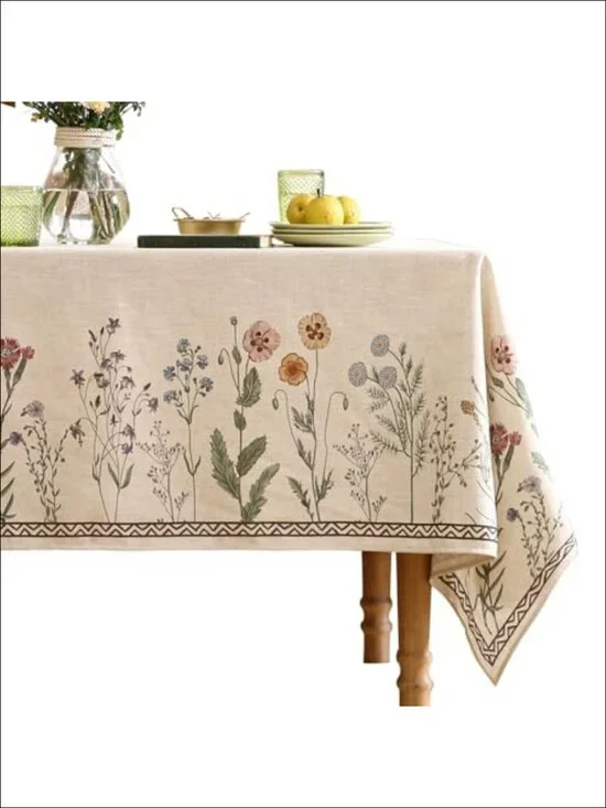 Linen Polyester Square Tablecloth 55x55 Floral Hand-Painted French Dining
