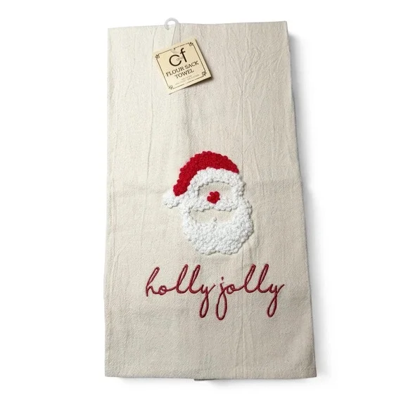 C&F Home Holly Jolly Santa Flour Sack Kitchen Towel Christmas 86171390 NWT