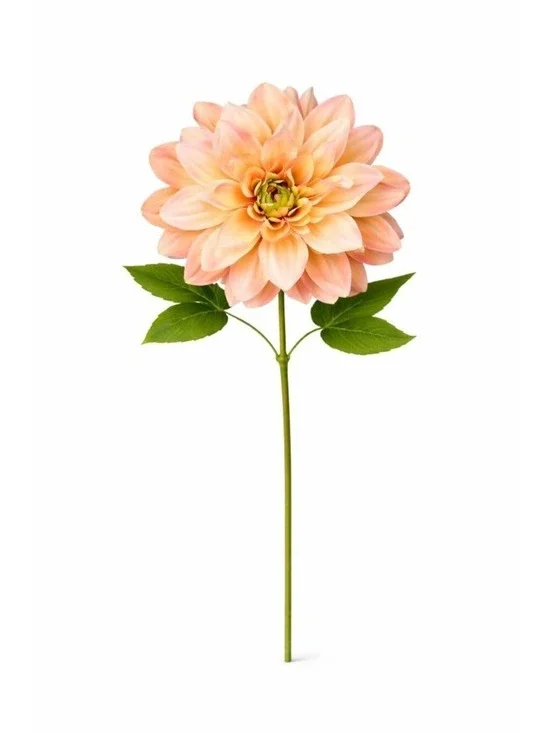 Peach Dahlia Stem Faux Flower 24 Inch 5 Inch Bloom Soft Peach Artificial Dahlia