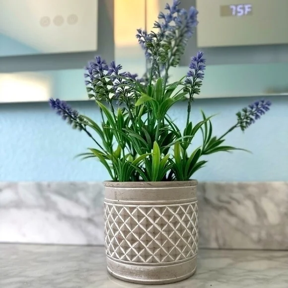 Artificial Lavender Plant White Cement Planter 12