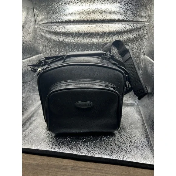 Ambico Black Faux Leather Camera‎ Bag Padded Shoulder Strap Multi-Pocket Vintage
