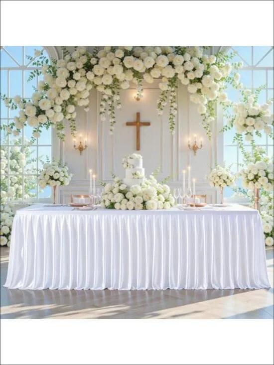 Satin Tablecloth 8FT Rectangle Wrinkle Resistant Glitter for Wedding Banquet