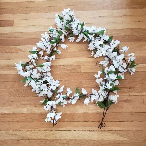 2 White Faux Floral Garland Strands 70