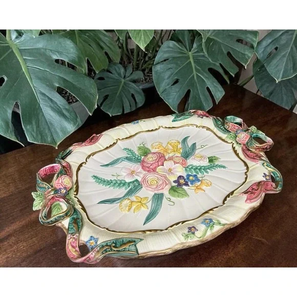 Fitz & Floyd Woodland Spring Large Oval Embossed‎ Serving Platter Floral Flowers