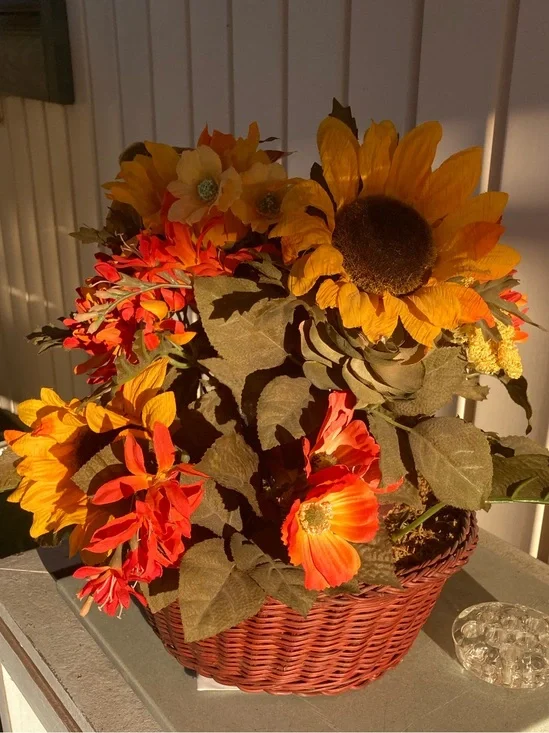 Gorgeous Fall Faux Flower Arrangement in Fall Wicker Basket