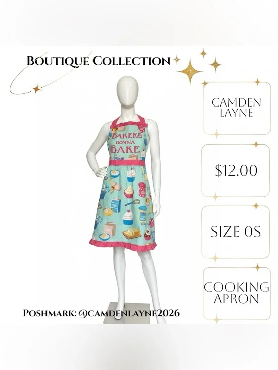 Retro Inspired Aqua and Pink Cotton Kitchen Apron