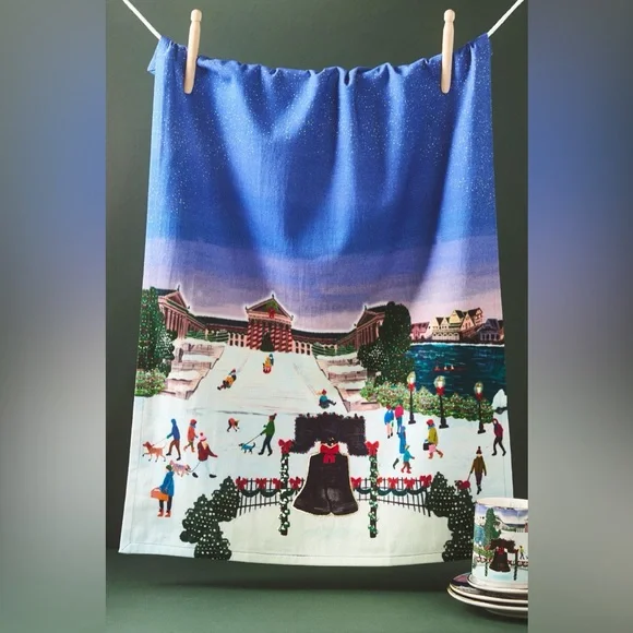New 2024 Anthropologie Christmas Holiday In The City Philadelphia Dish Towel