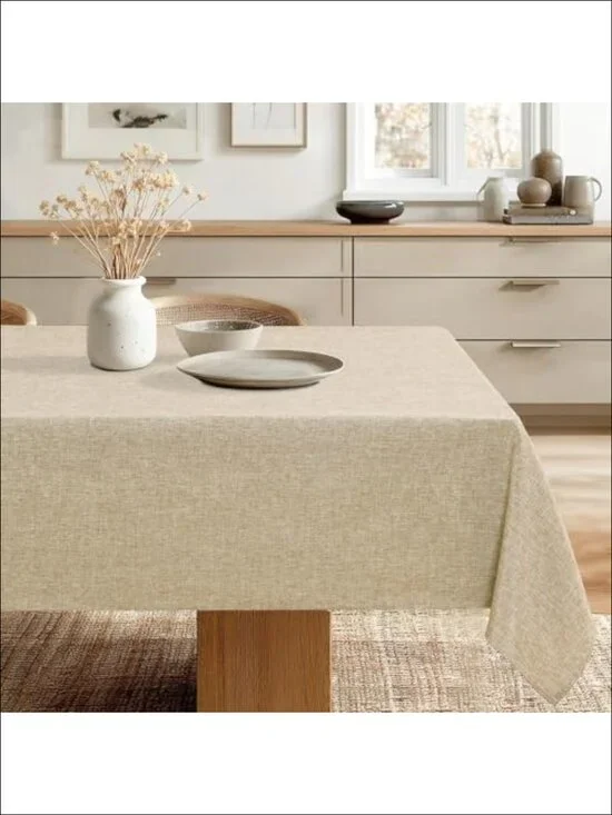 Faux Linen Farmhouse Tablecloth Wrinkle Stain Resistant 60x140 Inch