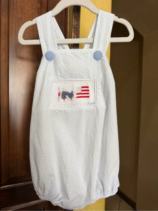 Stitchy Fish Patriotic Smocked Baby Bubble Romper 24 months