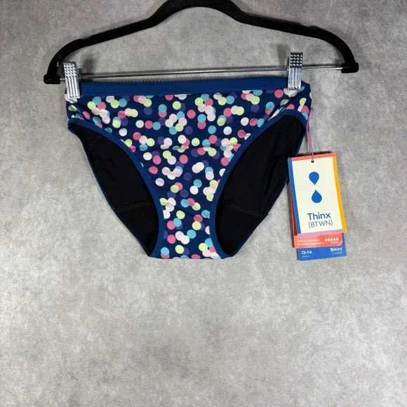 Thinx Period Underwear Girls 13-14 Blue Confetti Bikini Super Absorbency‎ NEW