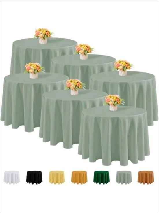 Polyester Round Tablecloths 120 Inch Stain Resistant Machine Washable 6 Pack