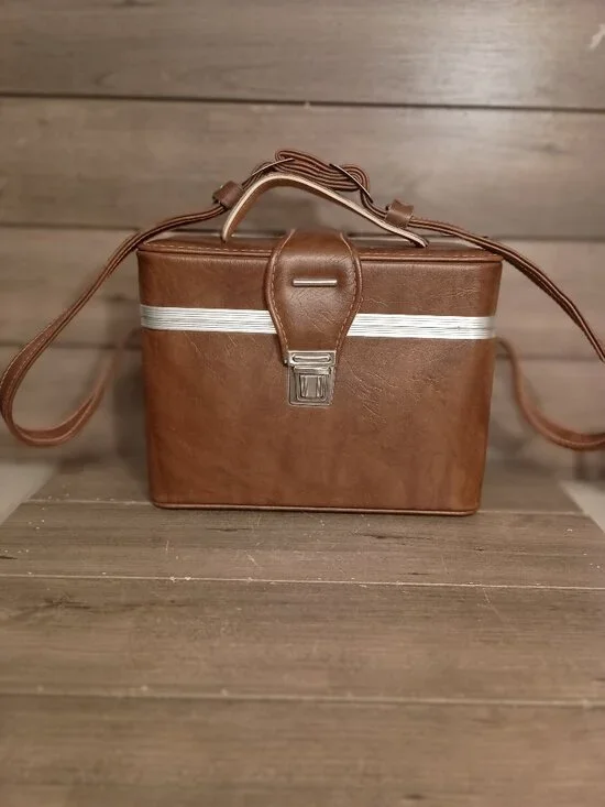 Vintage Camera Carrying Case Brown Faux Leather with Shoulder Strap