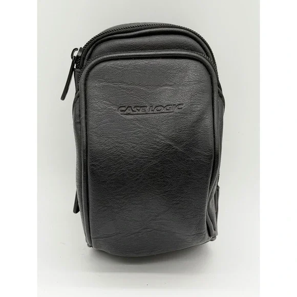 Case Logic Black Faux Leather Dual Zip Camera Accessory Pouch Belt Loop Bag