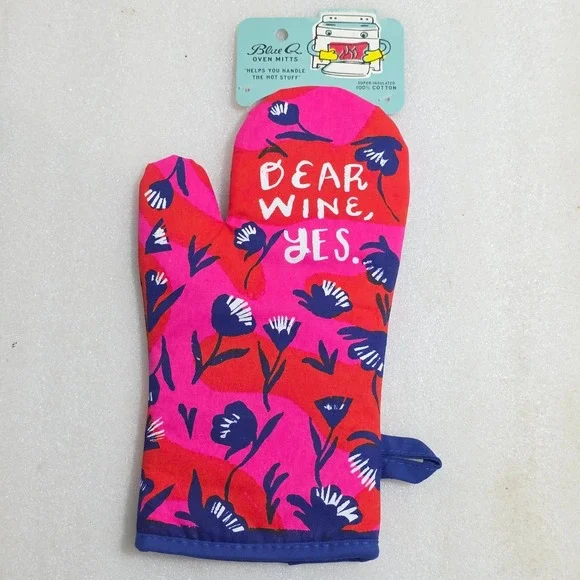 Blue Q Oven Mitt Dear Wine Yes Pink Red Blue Floral Cotton New WW138