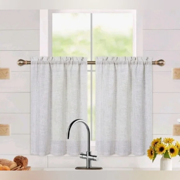 New with tags! Pair of sandy beige linen window curtain tiers 30