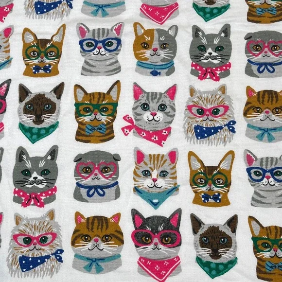 Humane‎ Society Retro Cat Print Hand Towel White Multi Glasses Bandana Mod