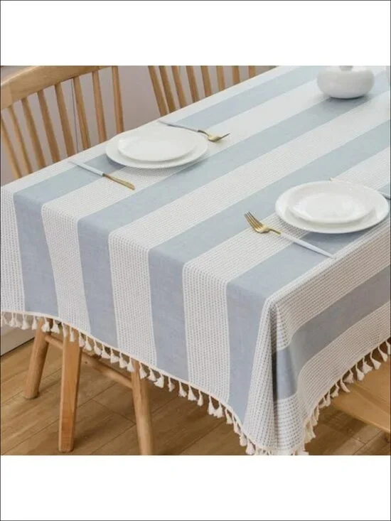 Cotton Tablecloth 55x70 Rectangular Striped Farmhouse Dining