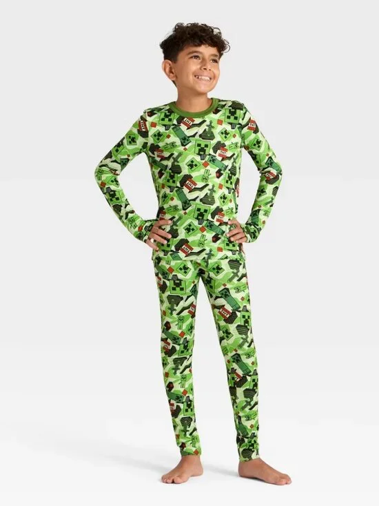 NEW Boys' Minecraft Thermal Underwear Set - Green Large (10-12)