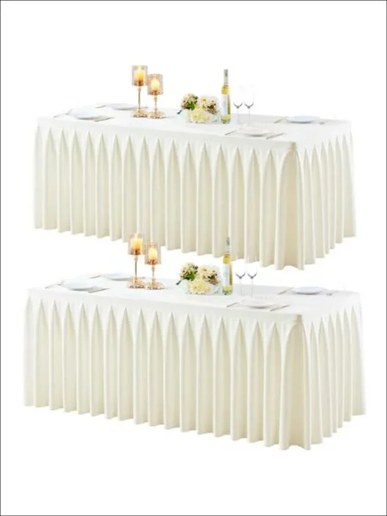 2 Pack Ivory Rectangle Tablecloth 6 FT Stretch Spandex Fitted Table Cloth for 6