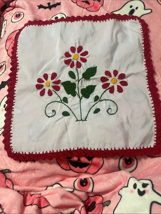Hand-Embroidered Red Floral Mexican Tortilla Warmer