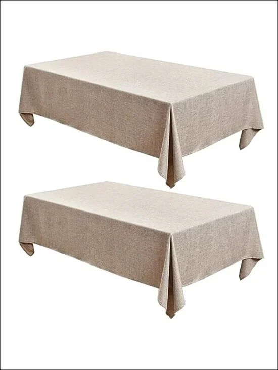 Faux Linen Tablecloths Rectangle 60x84 Inch 2 Pack Wrinkle-Proof Table Covers
