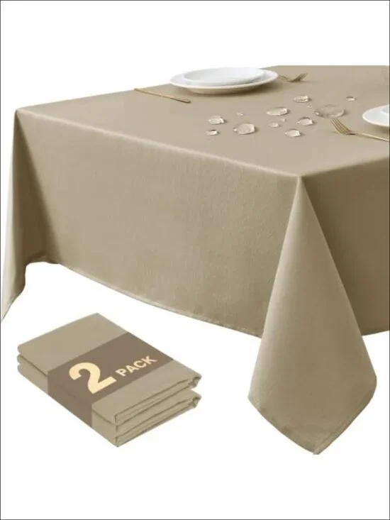 2-Pack Slub Textured Jacquard Polyester Tablecloths 6ft Rectangle Waterproof