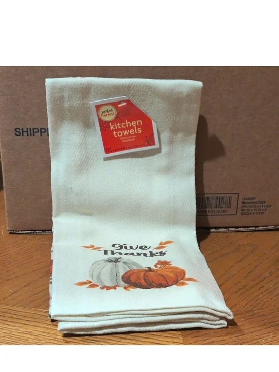 'Give Thanks' Pumpkin Kitchen Towels - Set