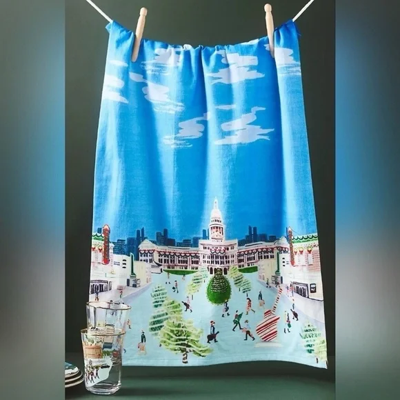 Anthropologie Holiday the City Dish Towel Austin Texas
