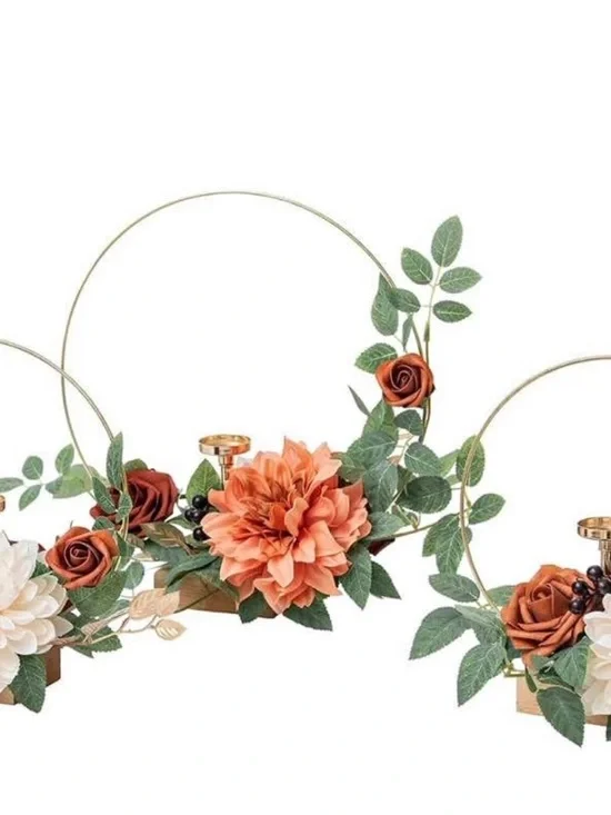 Artificial Floral Hoop Centerpiece with Orange and Green Accents