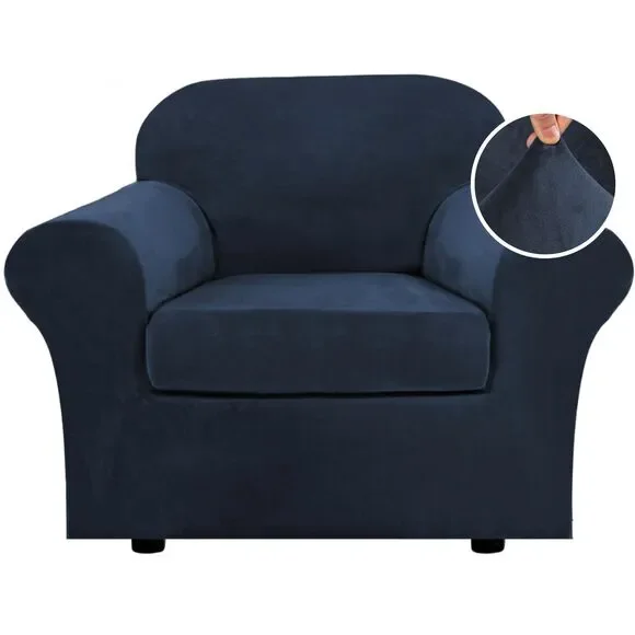 Velvet Armchair Slipcover, Navy