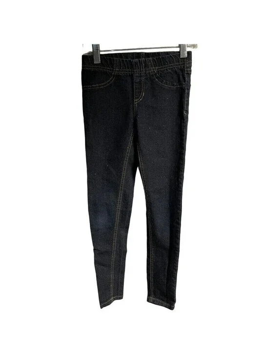 Cherokee Girls Dark Wash Denim Glitter Jeggings Skinny Elastic Waist Size 7
