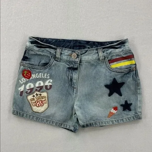 3For$20 I love Next Blue Jean Shorts with Fun Patches size 10