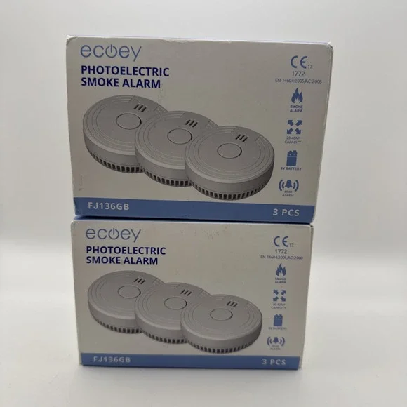 6 Pack of Ecoey Photoelectric Smoke Alarm Model FJ136GB Detector White