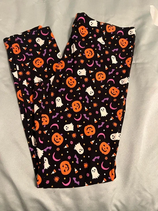 New Kids girls XXL 18 Halloween Pumpkin & Ghost Leggings - Black/Orange/Purple