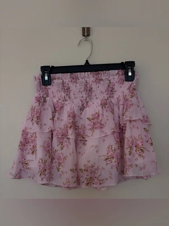 Katie J NYC Brooke Floral Smocked Tiered Mini Skirt Pink Girls XL