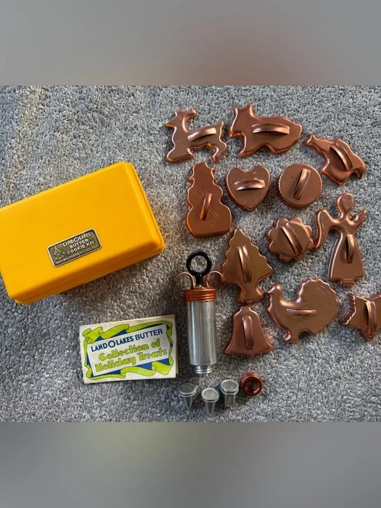 Vintage Copper Cookie Cutters Set with Yellow Case