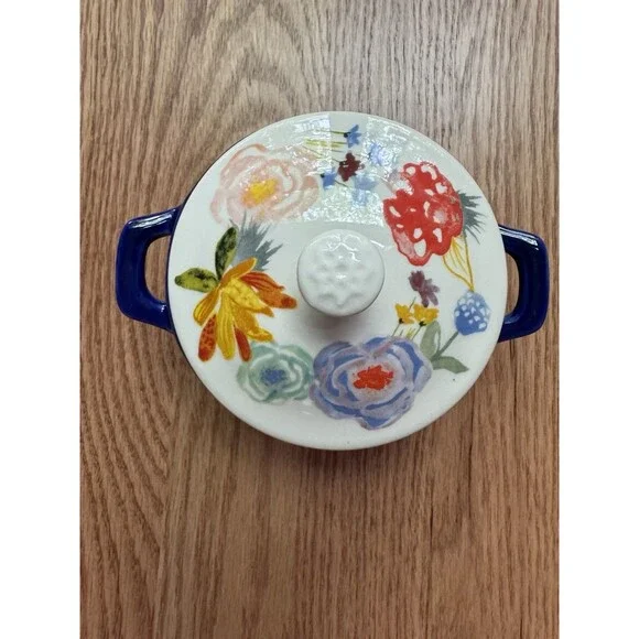 Pioneer Woman Celia Mini Casserole Individual‎ Crock Ceramic Floral Blue & White