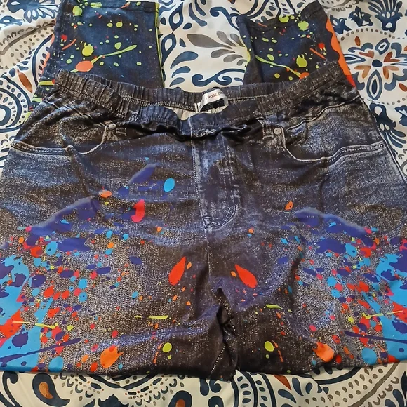 Rose Gal girls paint splatter leggings L