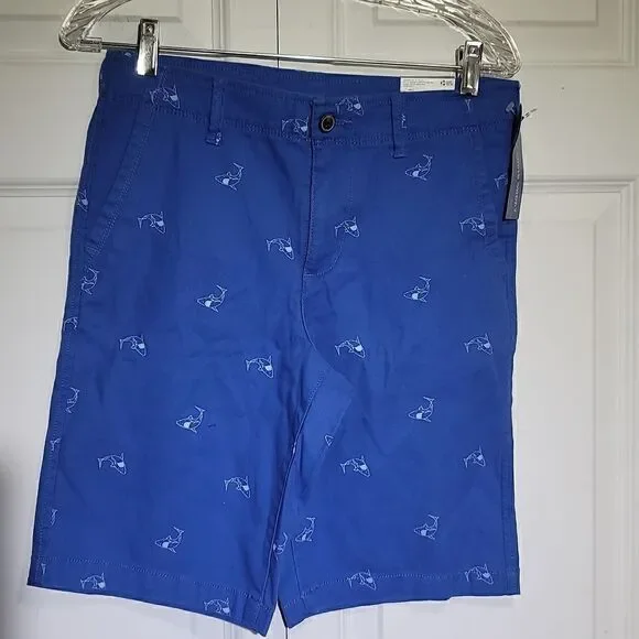 𝅺arizona Boy's Husky Stretch Blue Chino Shark Print Shorts