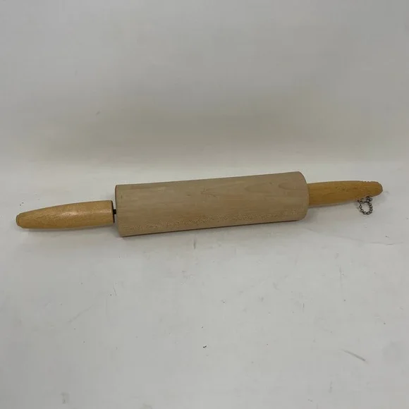Vintage‎ Natural Wood Rolling Pin with Hanging Chain Traditional Baking Tool
